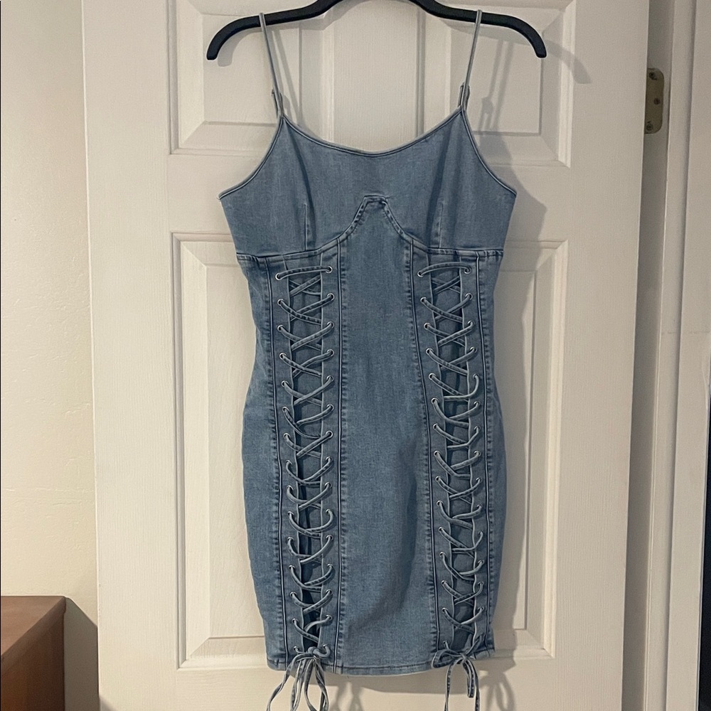 Chic Lace-Up Denim Mini Dress